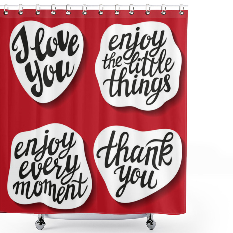 Personality  Set Of Hand Lettering Stickers With Popular Quotes Shower Curtains