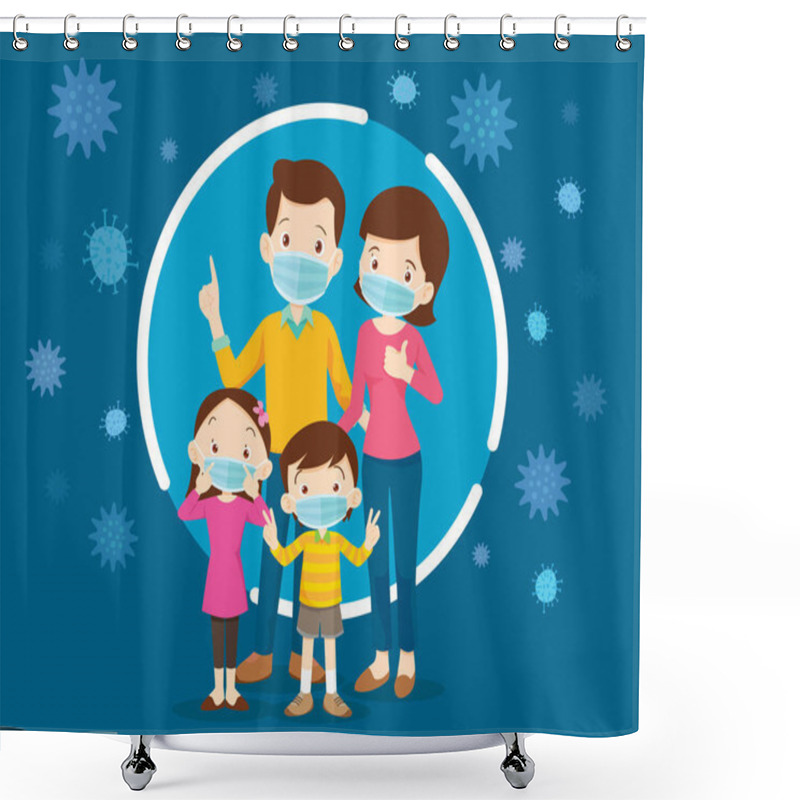 Personality  Family Wearing Protective Medical Mask For Prevent Virus.Dad Mom Shower Curtains