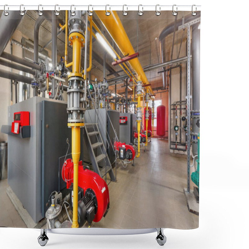 Personality  Interior Of Industrial, Gas Boiler Room With Boilers; Pumps; Sensors And A Variety Of Pipelines. Shower Curtains