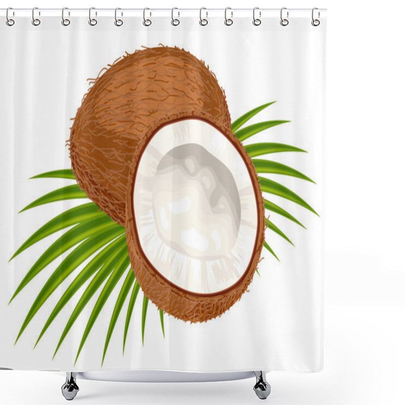 Personality  Coconut With Leaves On A White Background. Shower Curtains