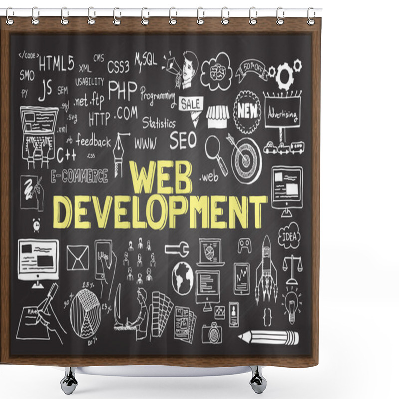 Personality  Hand Drawn WEB DEVELOPMENT On Chalkboard Shower Curtains