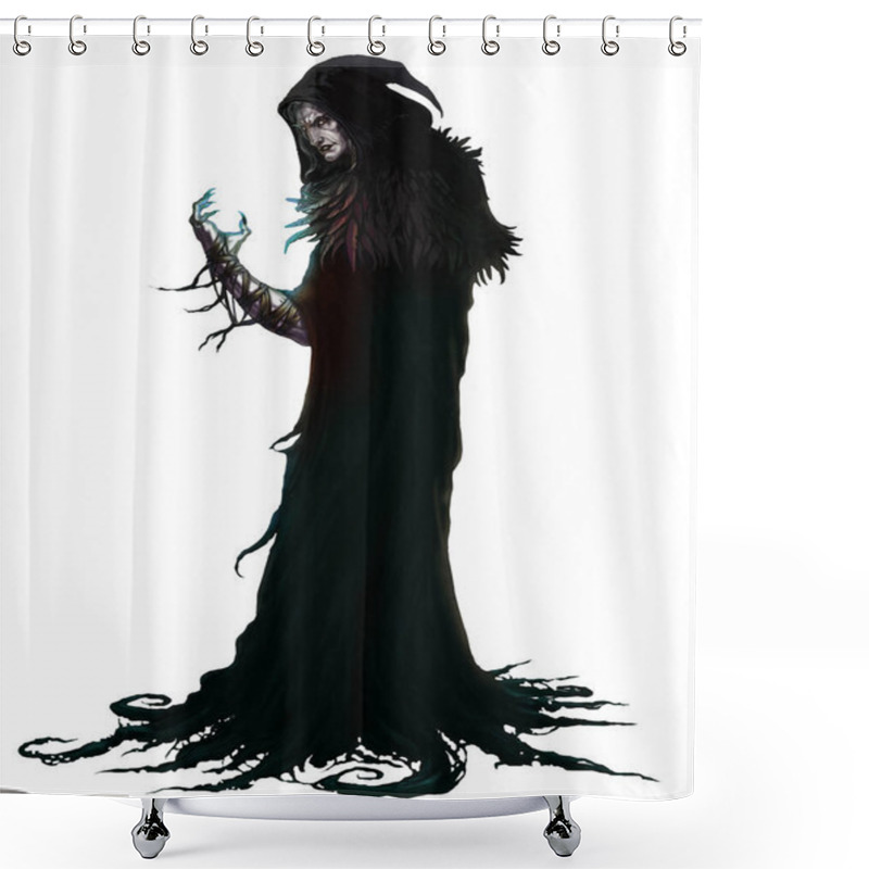 Personality  Black Magician Warlock. Black Magic Character On A White Background. Realistic Illustration Isolated. Shower Curtains