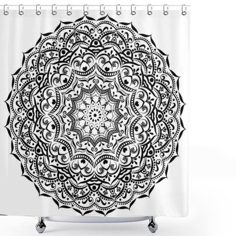 Personality  Illustration Ornament Circular Mandala Black White. Ornamental B Shower Curtains