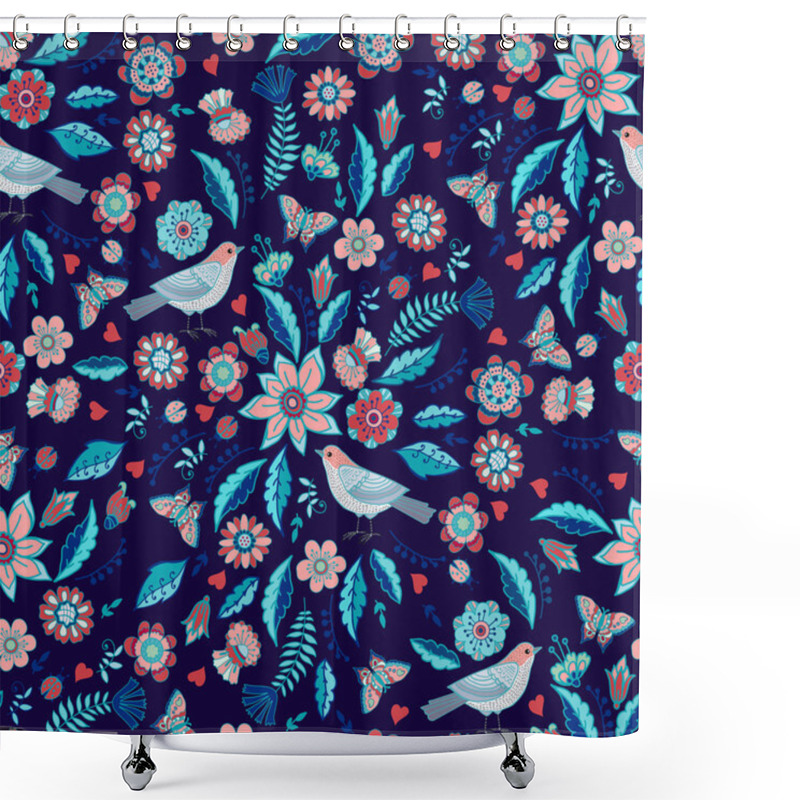 Personality  Floral Pattern With Birds Shower Curtains