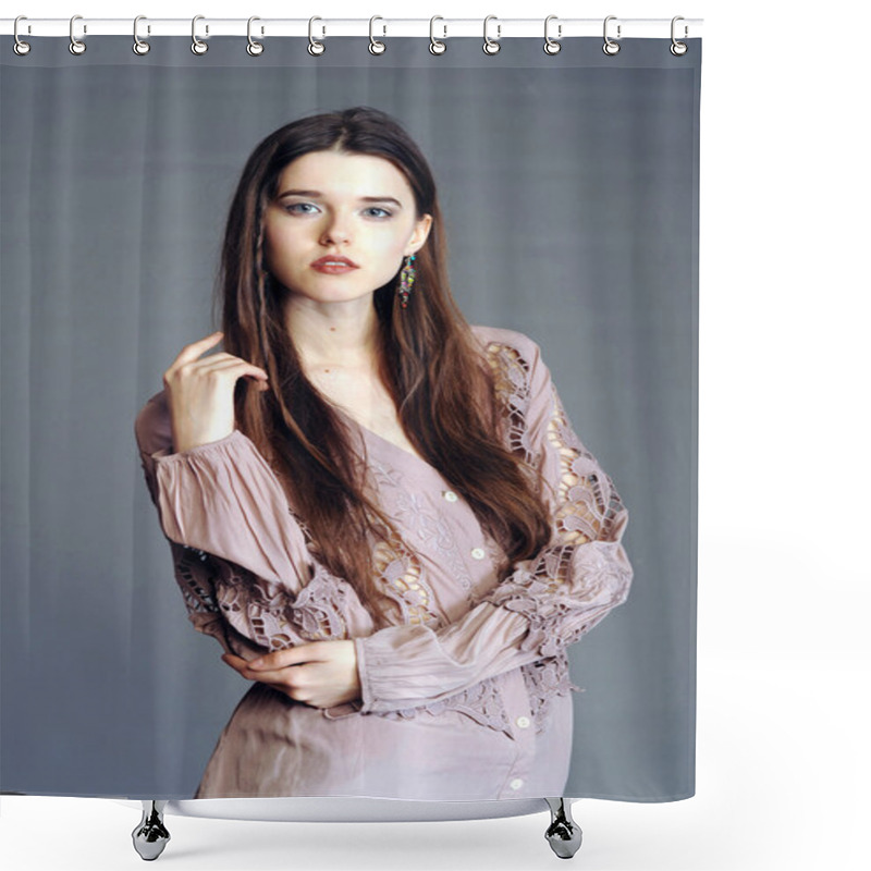 Personality  Beautiful Girl  In Fashionable Blouse Shower Curtains