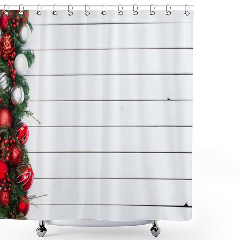 Personality  Festive Red And Silver Christmas Border Shower Curtains