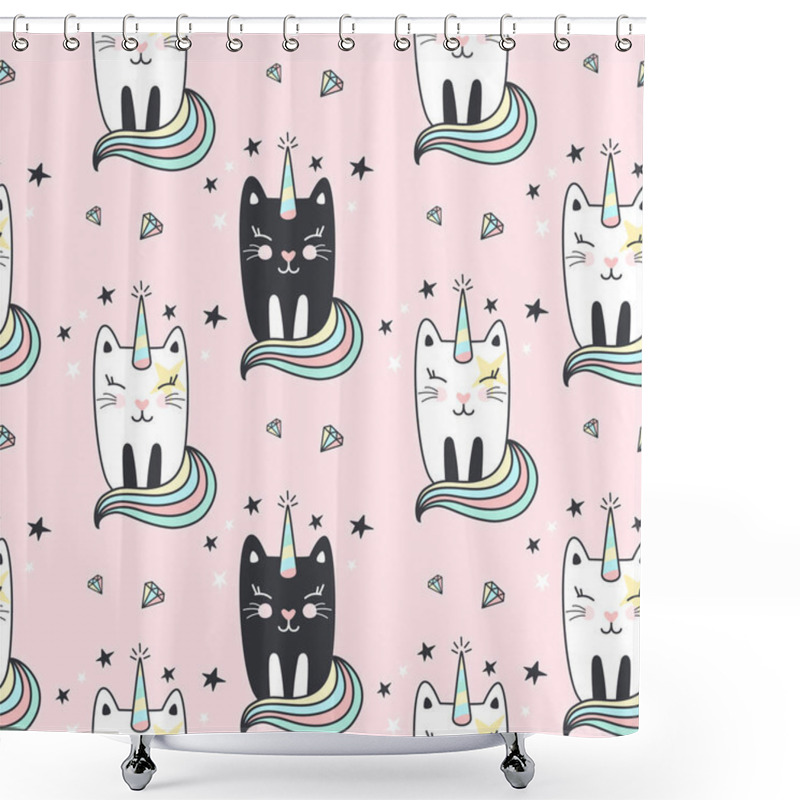 Personality  Seamless Pattern With Cute Caticorns. Shower Curtains