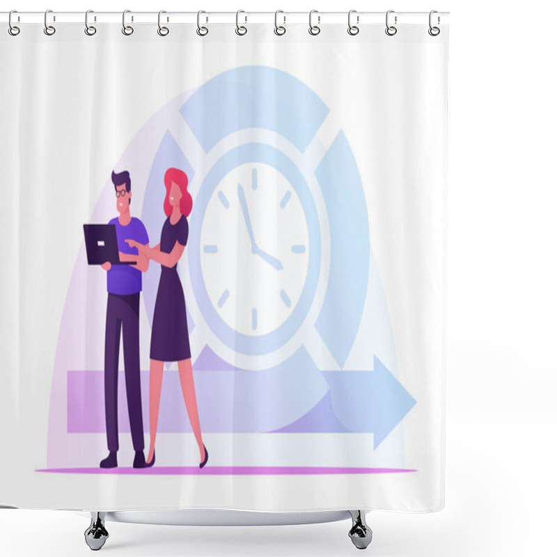 Personality  Teamwork On Project Using Agile Development Technology. Businessman Work On Laptop Discussing With Colleague Strategic Planning Of Business Processes. Scrum Task Board Cartoon Flat Vector Illustration Shower Curtains