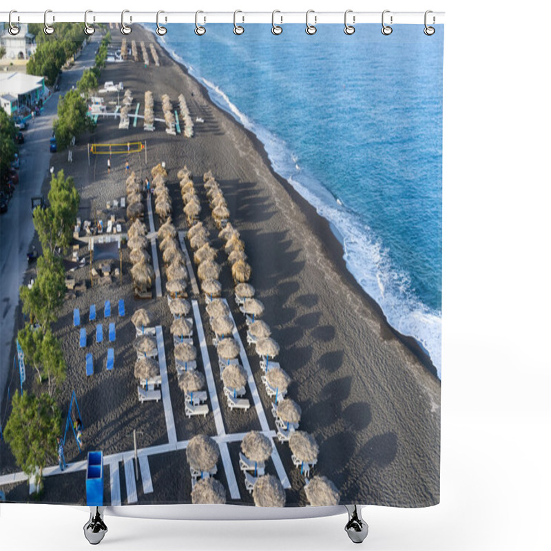 Personality  Perissa Beach In Santorini  Shower Curtains