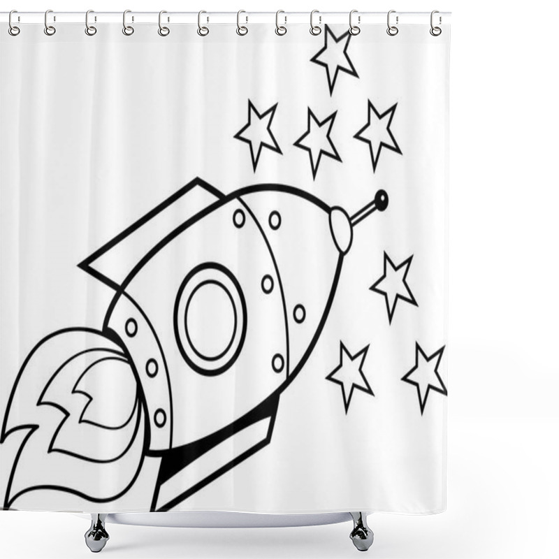 Personality  Cartoon Spaceship And Stars. Shower Curtains