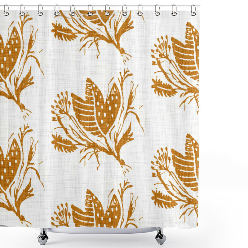 Personality  Hand Drawn Flower Motif Linen Texture. Whimsical Garden Seamless Pattern. Modern Spring Doodle Floral Nature Textile For Home Decor. Botanical Scandi Style Rustic Orange All Over Print. Shower Curtains