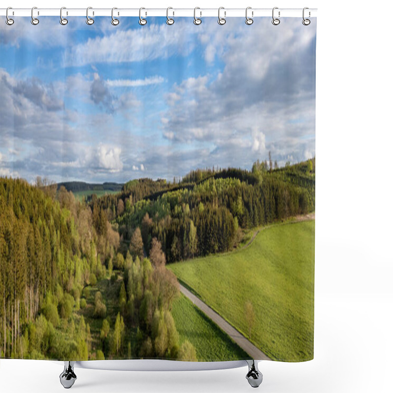 Personality  This Striking Aerial Photograph Showcases The Diverse Landscape Of The Hautes Fagnes Region, Featuring A Mix Of Dense Forest Areas And Vibrant Green Fields. The Image Captures The Natural Beauty Of Shower Curtains