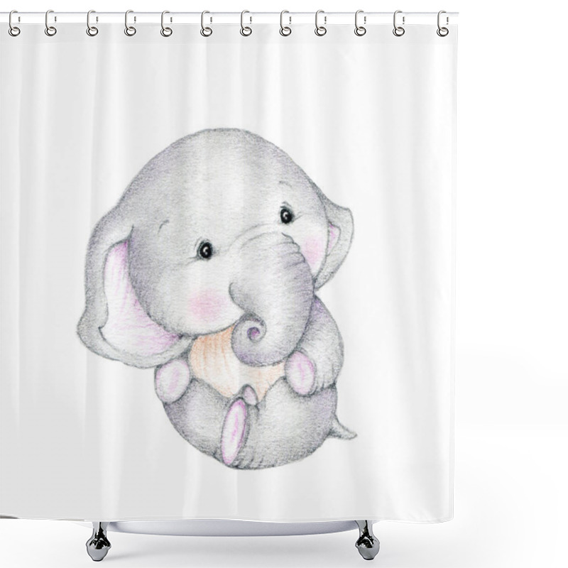 Personality  Cute Elephant Baby  On White Background  Shower Curtains