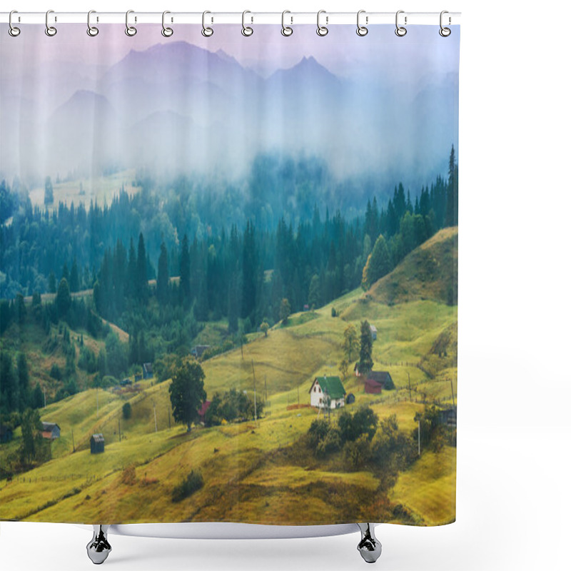 Personality  Mountain Village In Autumn Carpathian Valley Shower Curtains