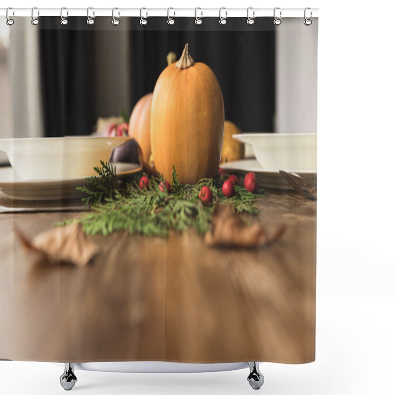 Personality  Served Table With Autumn Decor Shower Curtains