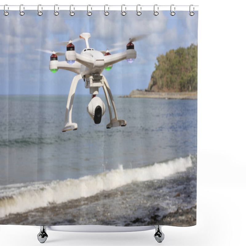 Personality  Drone Flying Over The Sea Shower Curtains