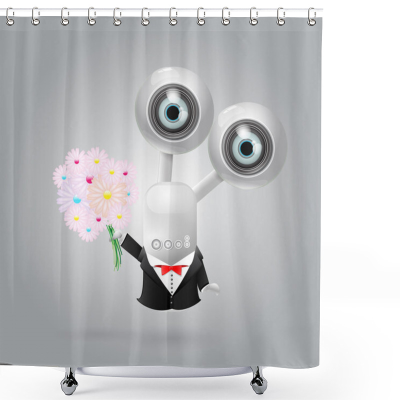 Personality  Vector Robot With Flowers Shower Curtains