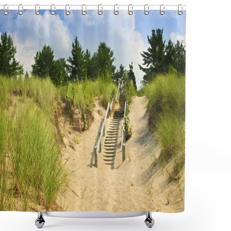 Personality  Wooden Stairs Over Dunes At Beach Shower Curtains