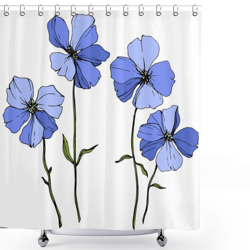 Personality  Vector Blue Flax Floral Botanical Flower. Wild Spring Leaf Wildflower Isolated. Engraved Ink Art. Isolated Flax Illustration Element On White Background. Shower Curtains