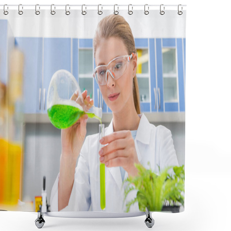 Personality  Scientist Working With Reagents  Shower Curtains