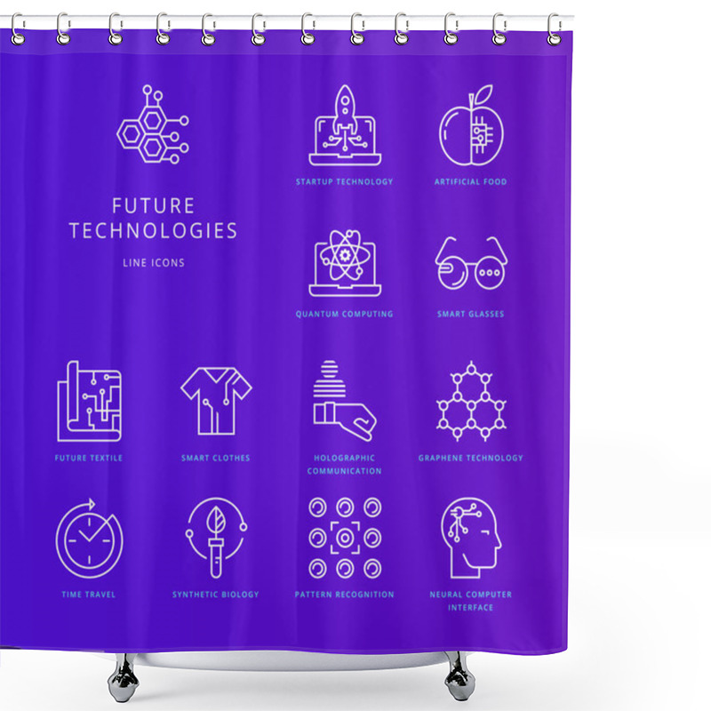 Personality  Modern Thin Line Icons Set Of Future Technology. Shower Curtains