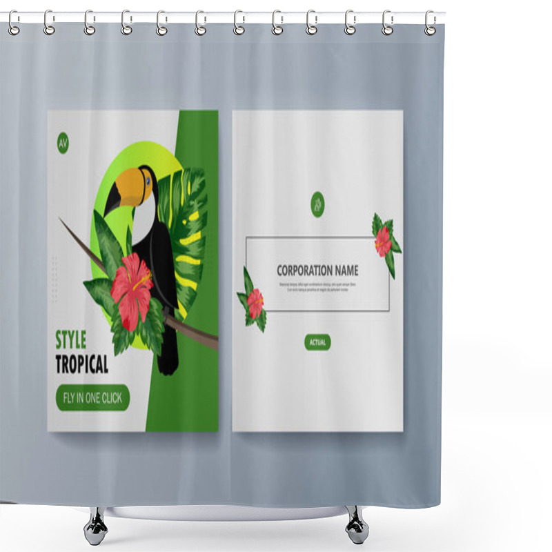 Personality  Set Of Brochures About Toucan Bird And Tropical Flora Shower Curtains