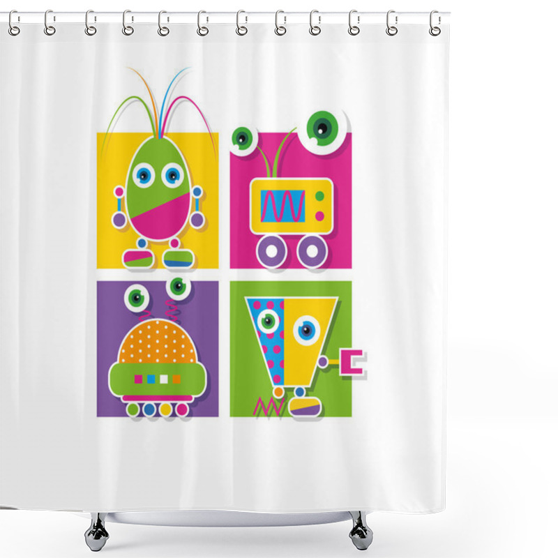 Personality  Cute Robots Collection Greeting Card Shower Curtains