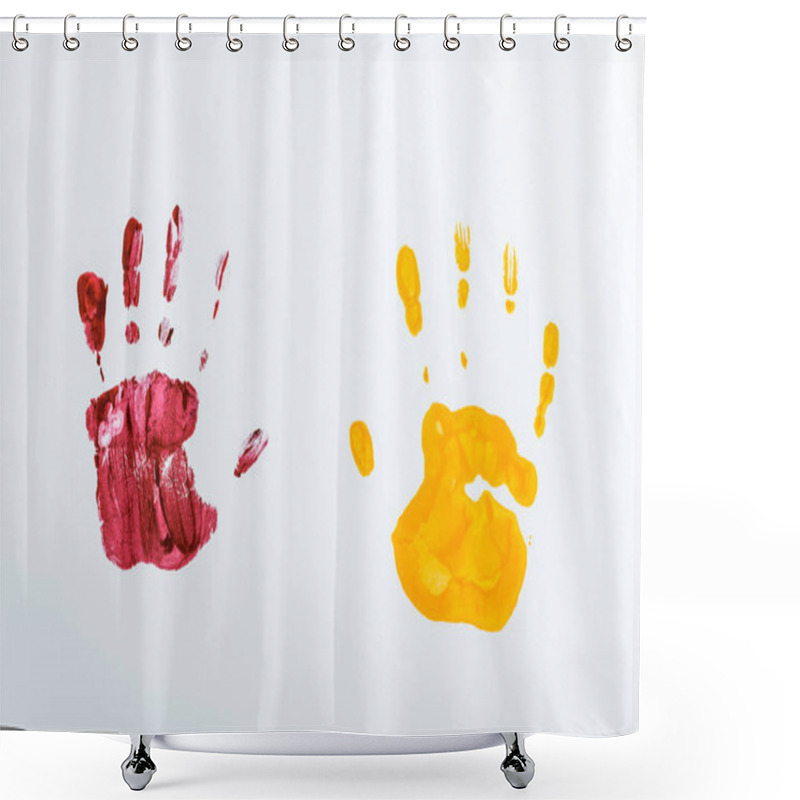 Personality  Red And Yellow Hand Prints On White  Shower Curtains