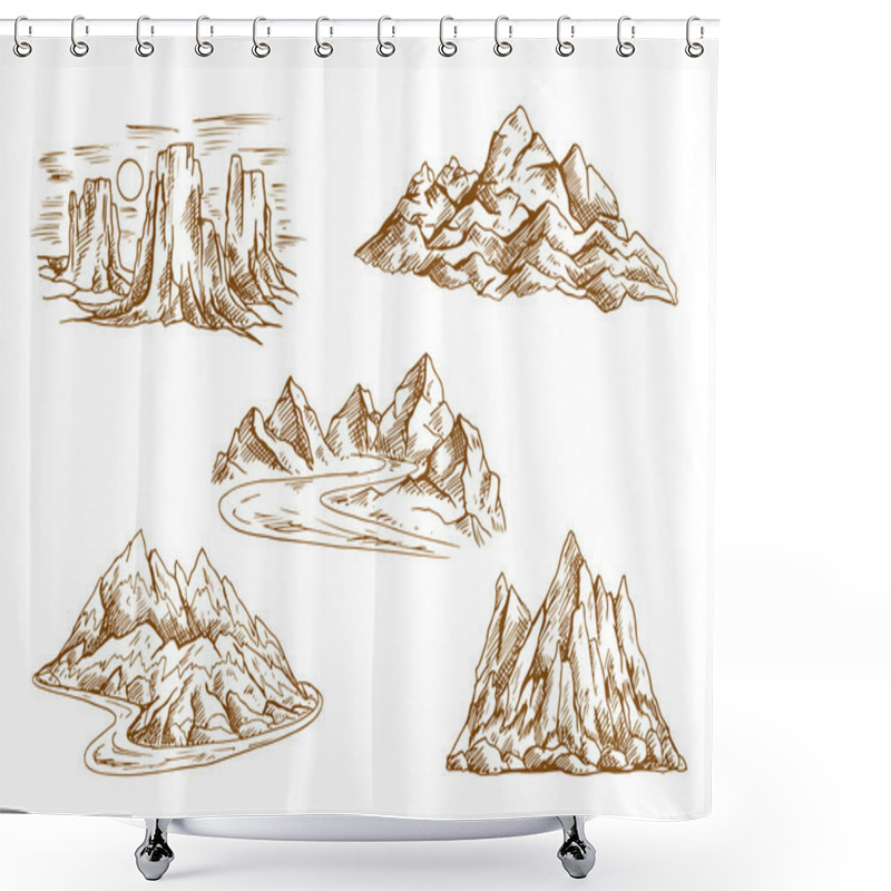 Personality  Mountain Landscapes Retro Sketch Icons Shower Curtains