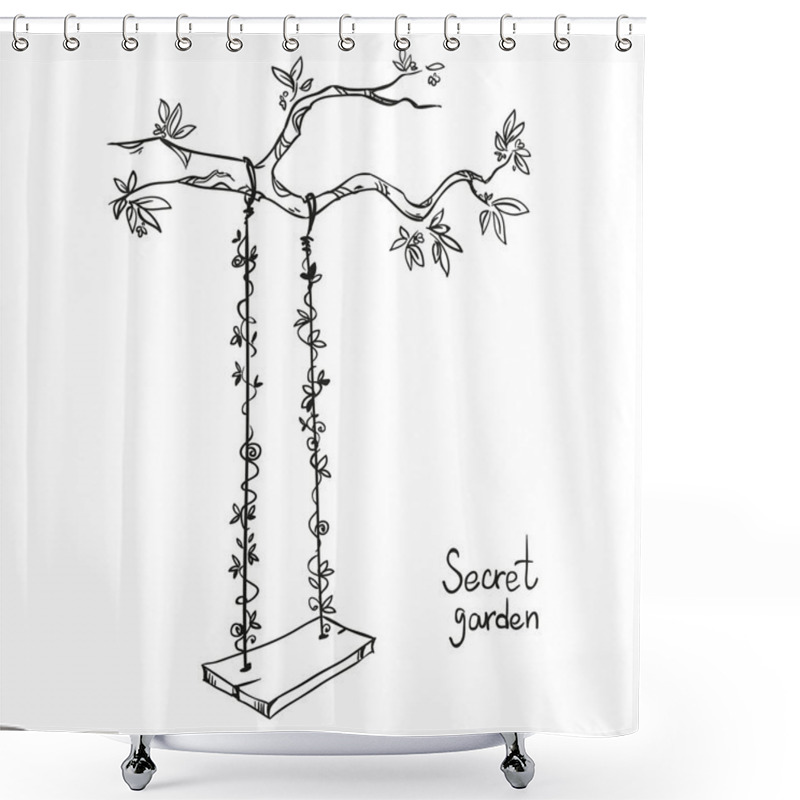 Personality  Tree With A Swing. Vector Illustration. Shower Curtains