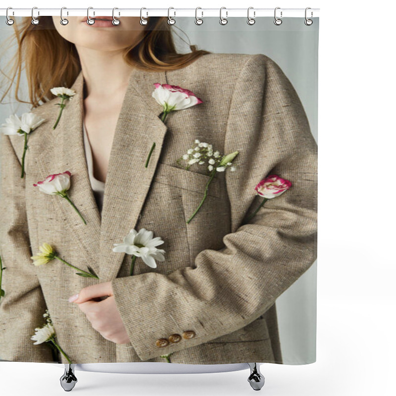 Personality  Gracefully Showcasing A Linen Blazer Decorated With Fresh Flowers. Shower Curtains