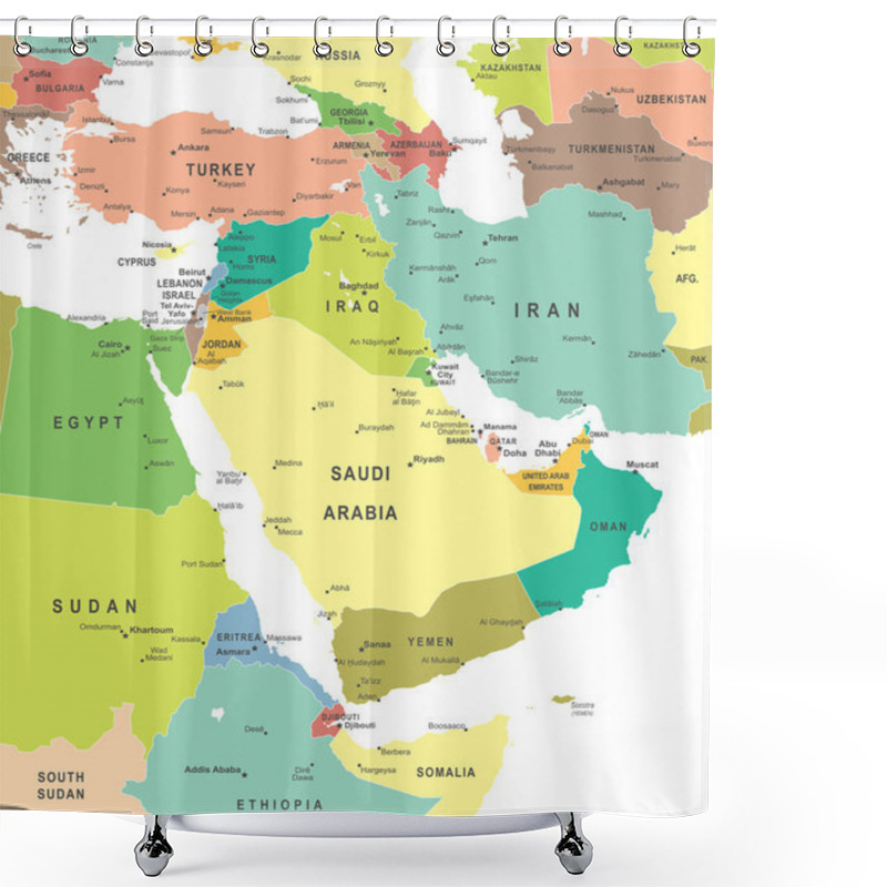 Personality  Middle East And Asia - Map - Illustration. Shower Curtains