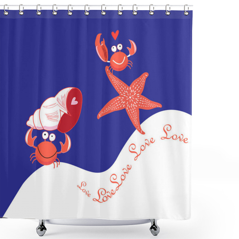 Personality  Greeting Card With Crabs In Love  Shower Curtains