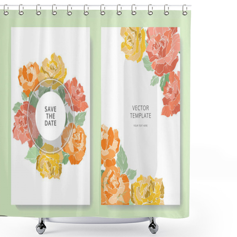 Personality  Vector Rose Flowers. Wedding Cards With Floral Borders. Thank You, Rsvp, Invitation Elegant Cards Illustration Graphic Set.  Shower Curtains