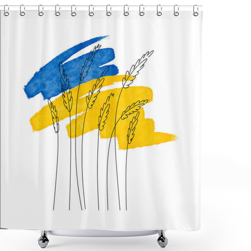 Personality  The Shape Of The Ukrainian Flag With A Stylized Wheat Field. Concept Of An Independent Agricultural Country. Vector Illustration Shower Curtains