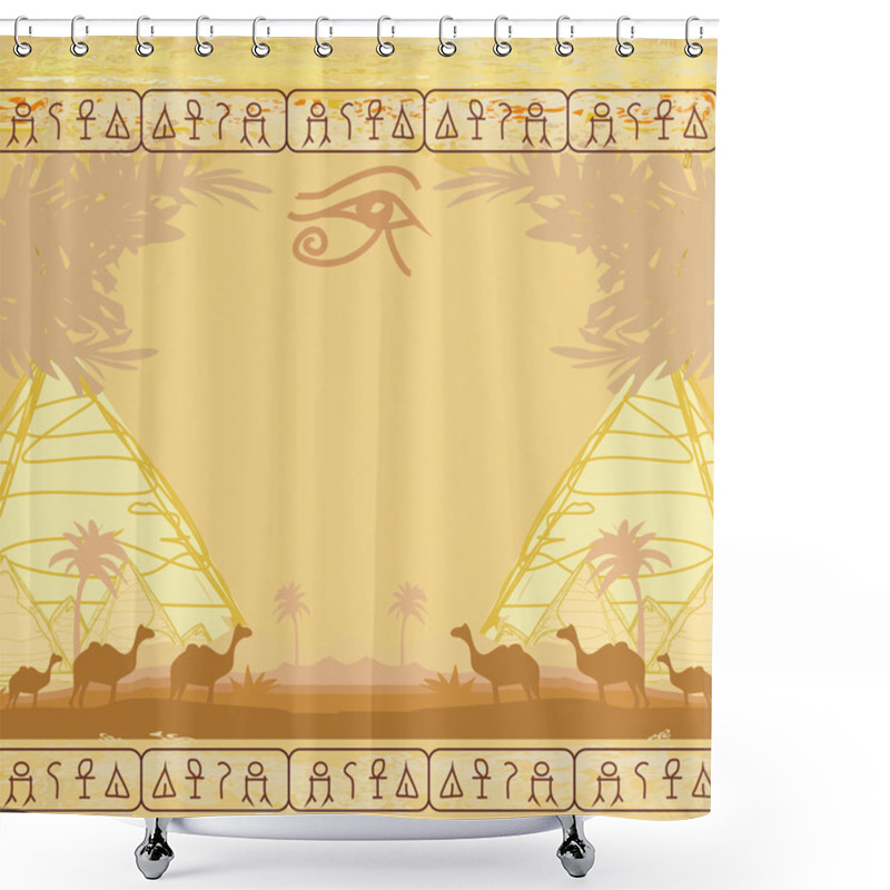 Personality  Traditional Horus Eye And Camel Caravan In Wild Africa Landscape Shower Curtains