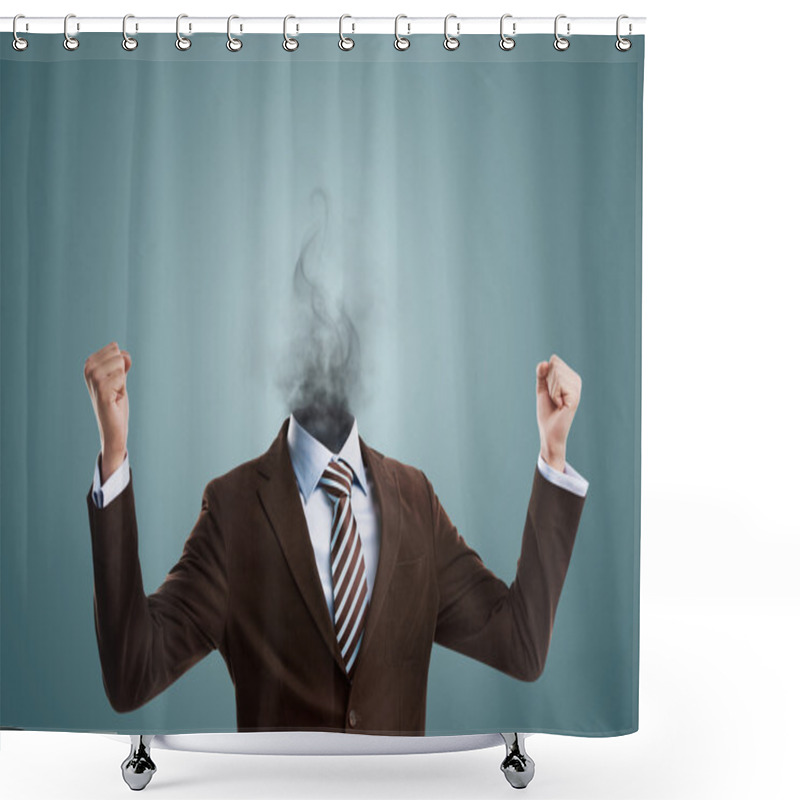 Personality  Overworked Burnout Business Man Standing Headless With Smoke Instead Of His Head. Strong Stress Concept Shower Curtains