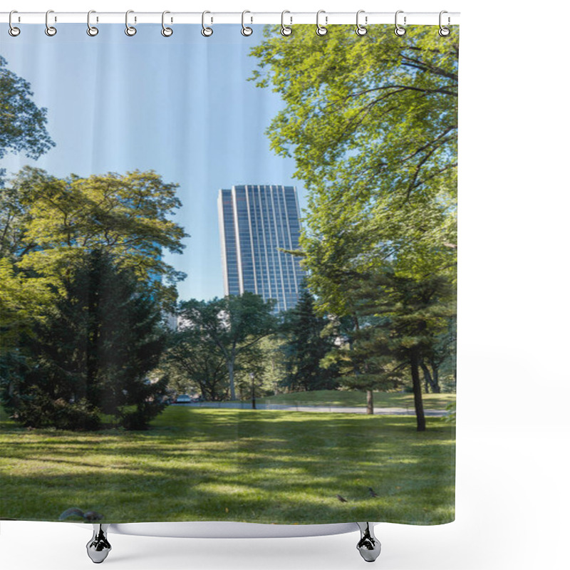 Personality  Urban Scene With Trees In City Park And Skyscrapers In New York, Usa Shower Curtains