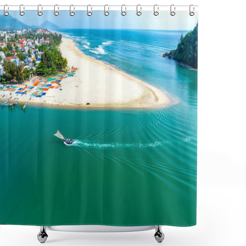 Personality  Aerial View Of Lang Co Bay And Beach, Hai Van Pass, Lap An Lagoon, Hue, Vietnam. Travel And Landscape Concpet. Shower Curtains