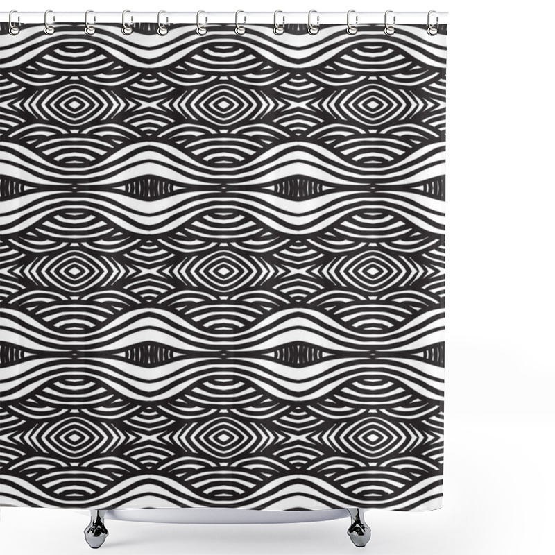 Personality  Geometrical Bold Pattern In Black And White Shower Curtains