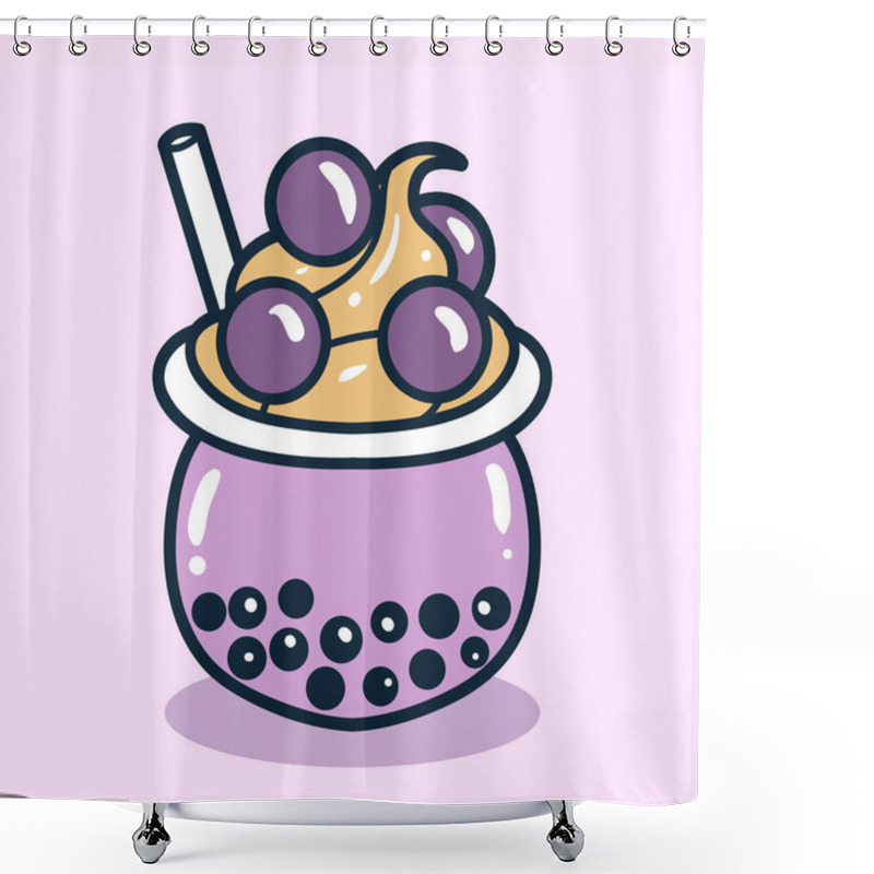 Personality  Bubble Tea Drink With Grapes Toping Illustration Shower Curtains