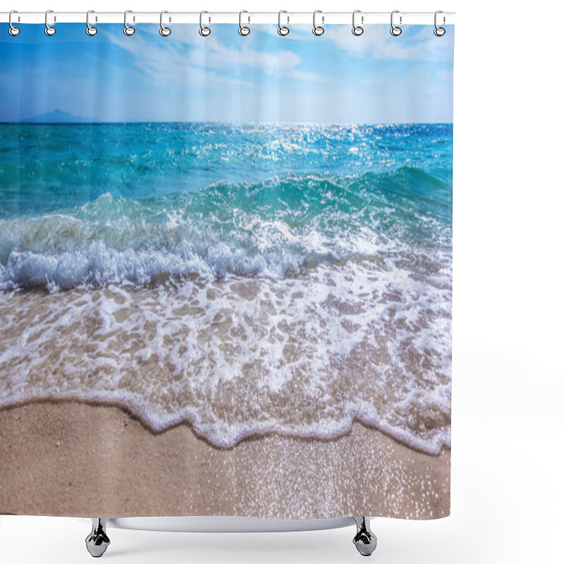 Personality  Wave Of Sea On Sandy Beach Shower Curtains