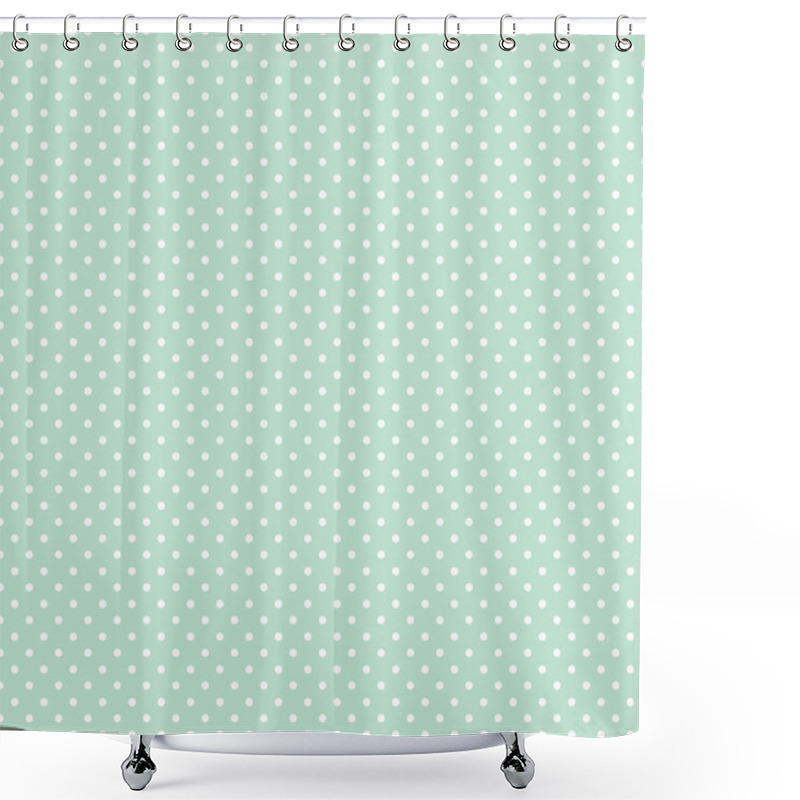 Personality  Seamless Pattern, Vector Includes Swatch That Seamlessly Fills Any Shape, Small White Polka Dots On Pastel Green Background Shower Curtains