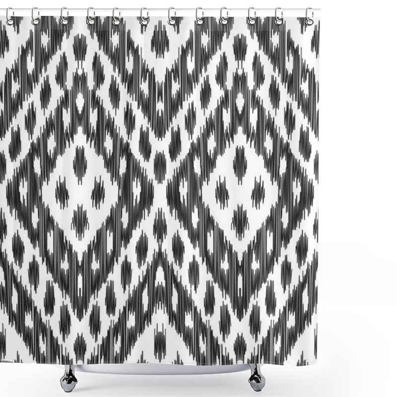 Personality  Abstract Background. Black And White Ikat Seamless Pattern For Textile, Wallpaper, Card Or Wrapping Paper. Shower Curtains