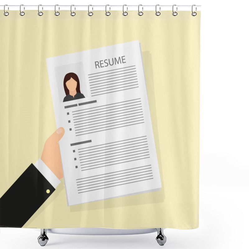 Personality  Flat Resume In Hand, Work Business Document, Vector Illustration Shower Curtains