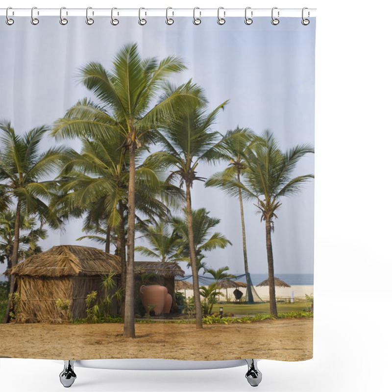 Personality  Straw House On The Beach Shower Curtains