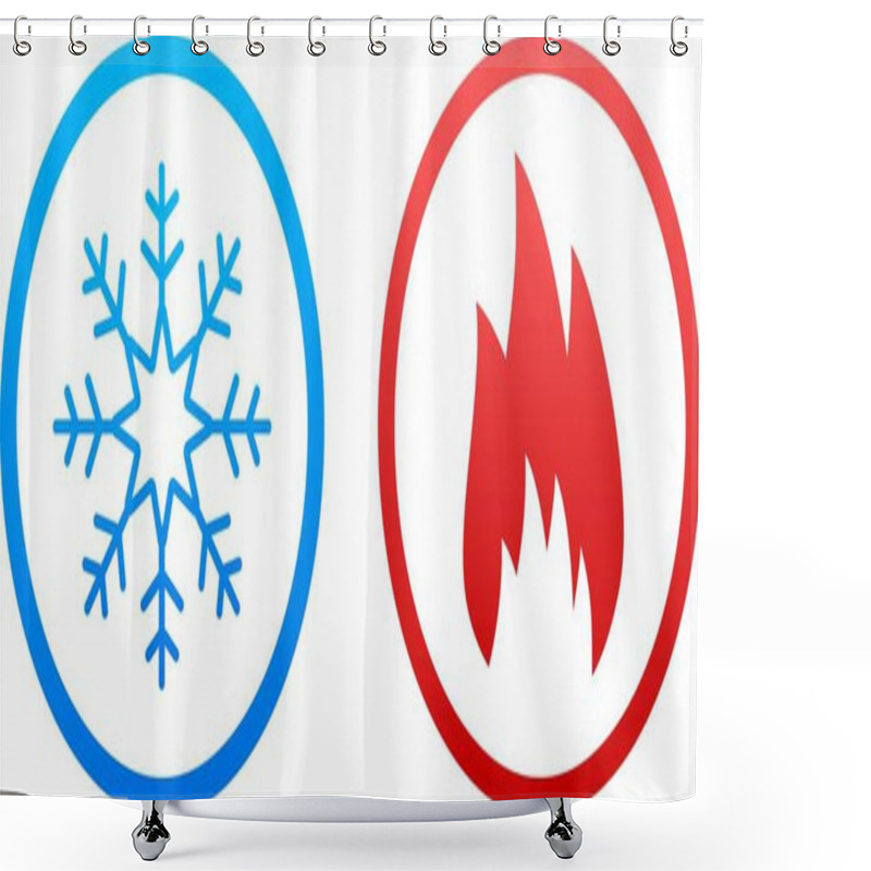 Personality  Circular Icons Containing A Snowflake And Fire Symbols, Indicating Hot And Cold Temperature Options Shower Curtains