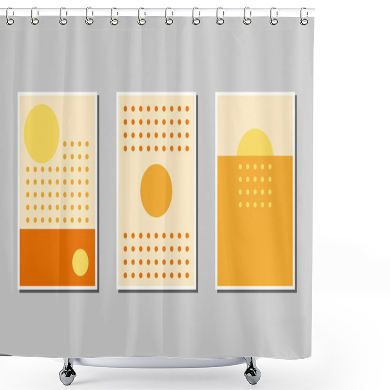 Personality  Set Of Three Wall Decoration With Geometric Shapes And Dots  Shower Curtains