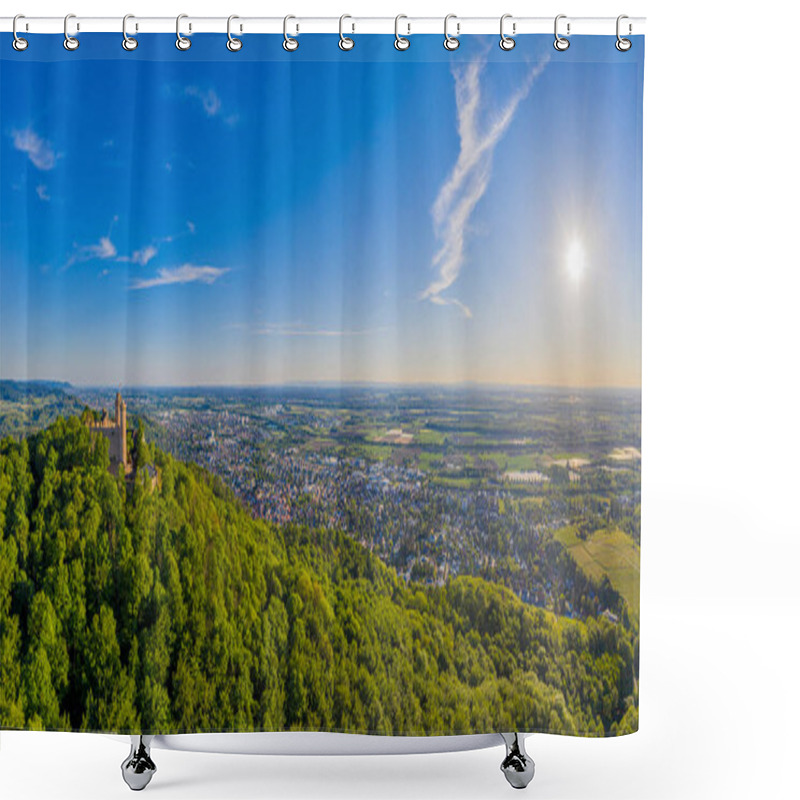 Personality  Panoramic Aerial View Of The German Town Bensheim In Summer Shower Curtains