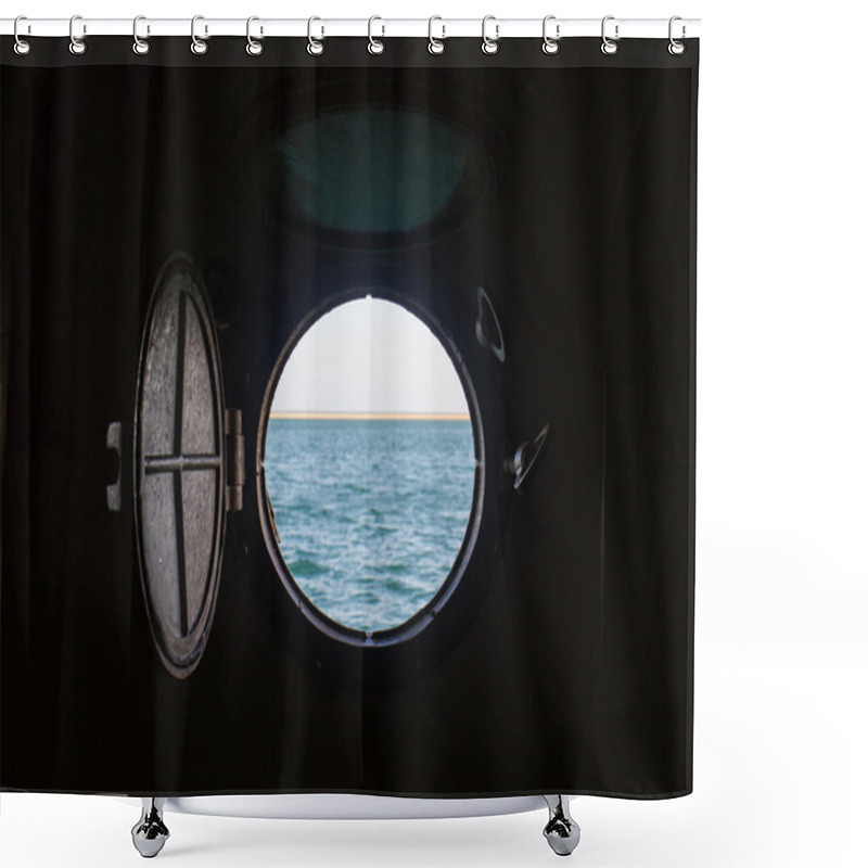 Personality  Ship Porthole On Wooden Wall Shower Curtains